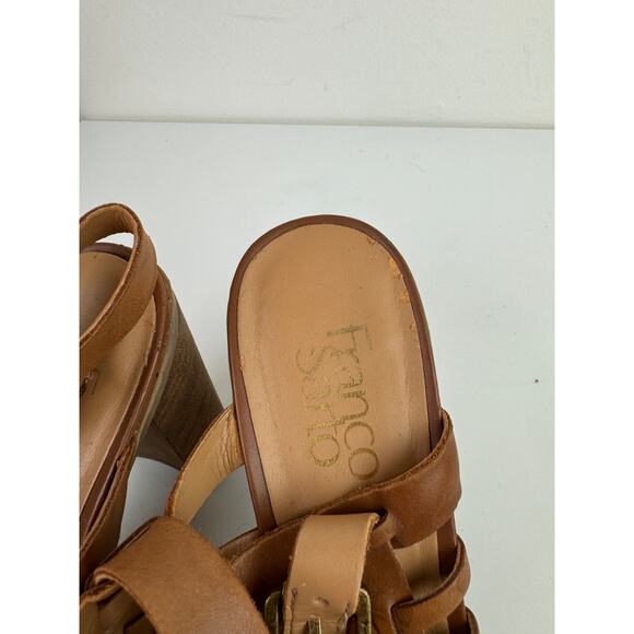 Franco Sarto Darina Women's Shoes US 8.5 Brown Leather Block Heel Strappy Sandal - Picture 4 of 8